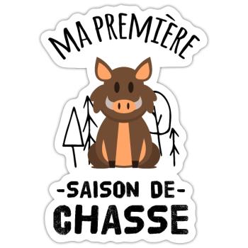 Ma Première Saison de Chasse au Sanglier - Sticker taille S (10 x 10 cm) - blanc mat - Devant