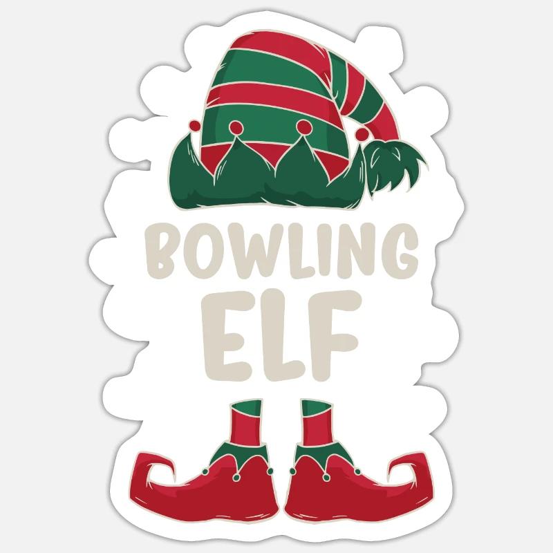 Bowling Elf Familien Partner Weihnachtsgeschenk - Sticker Größe S (10 x 10 cm) - Mattweiß