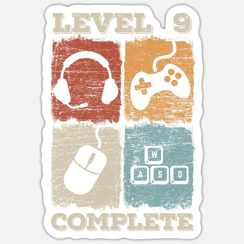 9. Geburtstag Level Complete Gaming Sticker Größe S (10 x 10 cm)