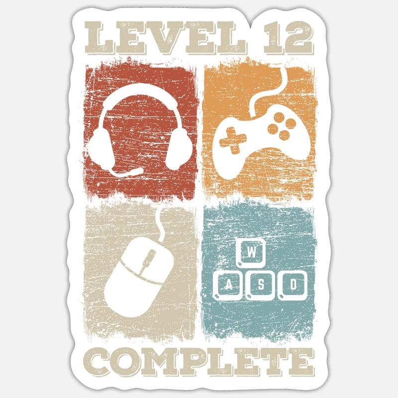 12. Geburtstag Level Complete Gaming - Sticker Größe S (10 x 10 cm) - Mattweiß