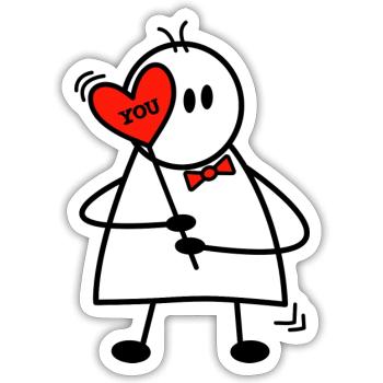 Valentinstag Lovestory Boy mit Herz I love you - Sticker Größe S (10 x 10 cm) - Mattweiß - Vorne
