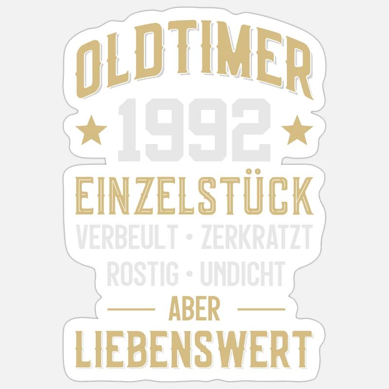 LUSTIG 34. GEBURTSTAG OLDTIMER 1992 EINZELSTÜCK - Sticker Größe S (10 x 10 cm) - Mattweiß