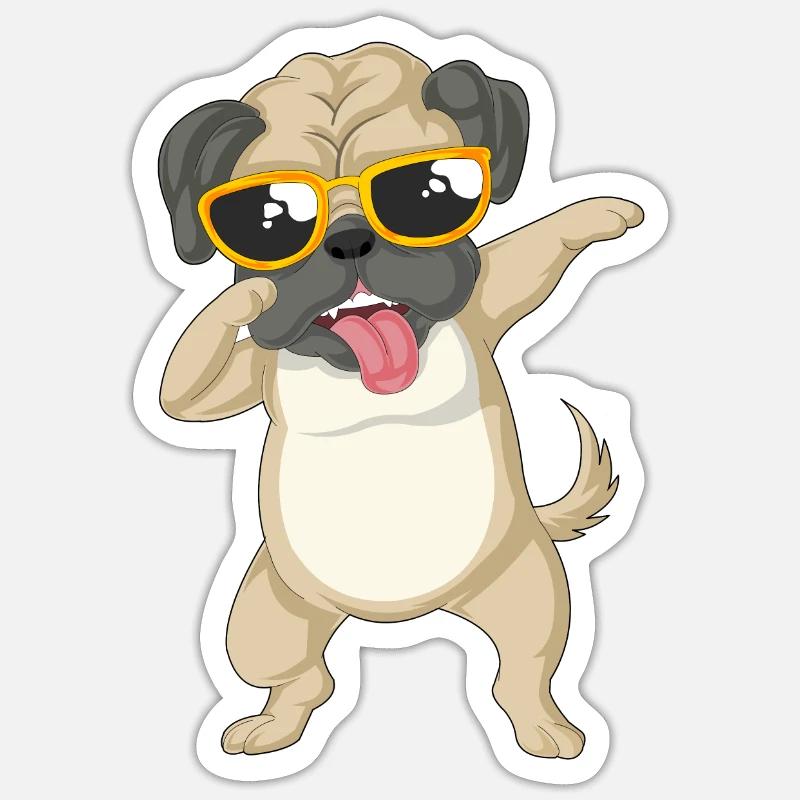 dabbing Mops - Sticker Größe S (10 x 10 cm) - Mattweiß