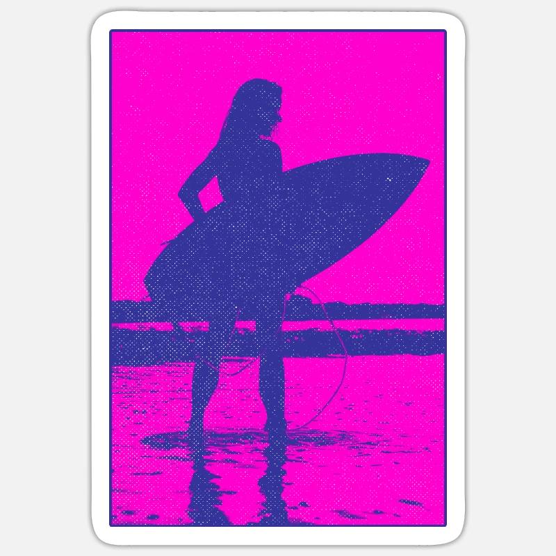 Neon Silhouette Surfer Beach - Sticker size S (10 x 10 cm) - white matte