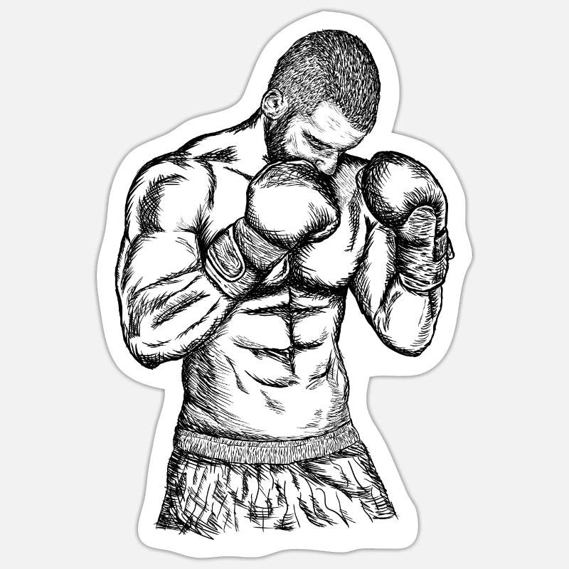 BOXER – | de chasse Impression noir et blanc - Sticker taille S (10 x 10 cm) - blanc mat