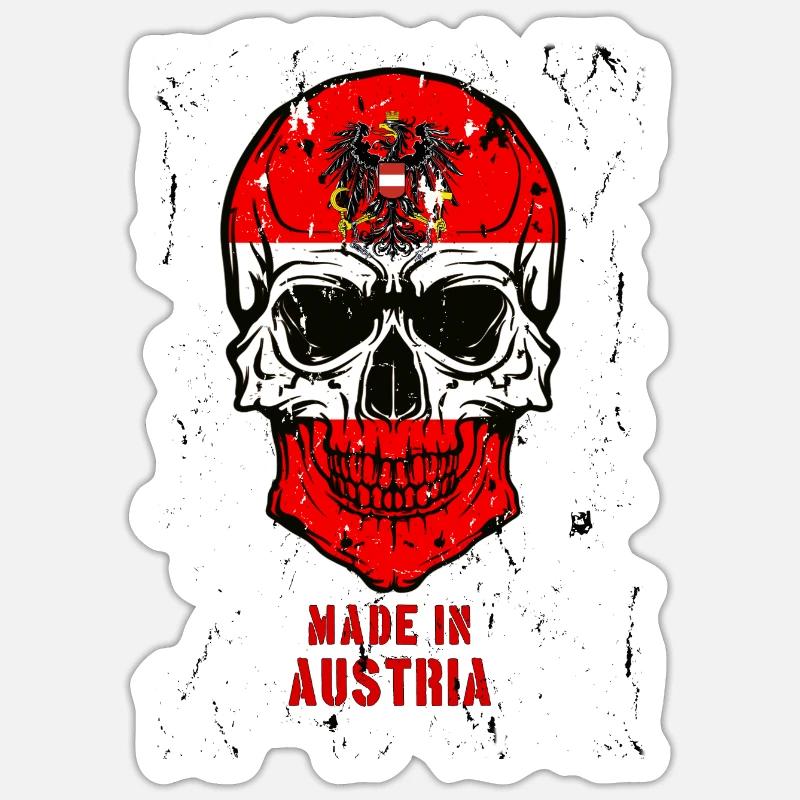 Made in Austria Hell coole-shirts ch/at - Sticker Größe S (10 x 10 cm) - Mattweiß