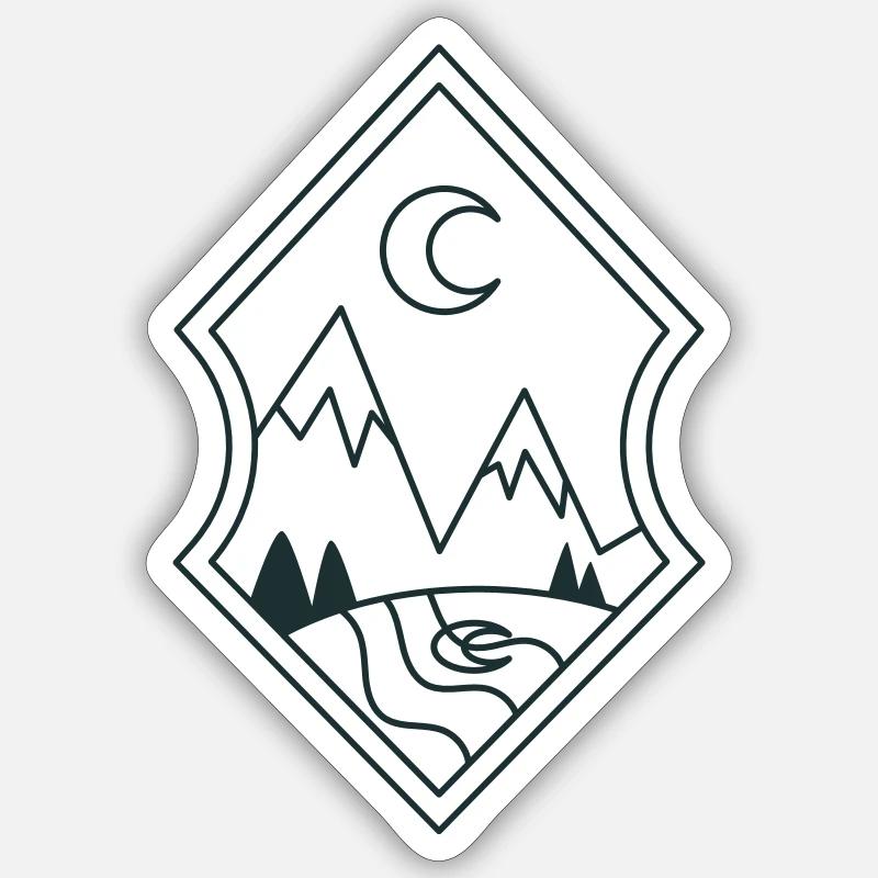 MONTAGNES BOHO au clair de lune et reflet de la lune Sticker taille S (10 x 10 cm)