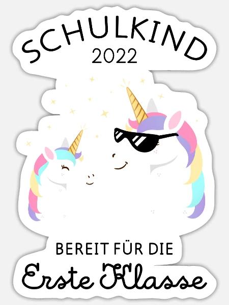 Einhorn - Schulkind 2022 Einschulung - Sticker Größe S (10 x 10 cm) - Mattweiß