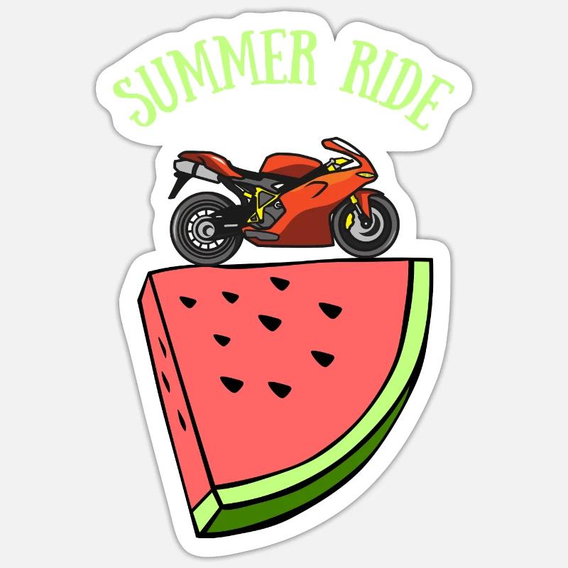 pastèque summer ride motard - Sticker taille S (10 x 10 cm) - blanc mat