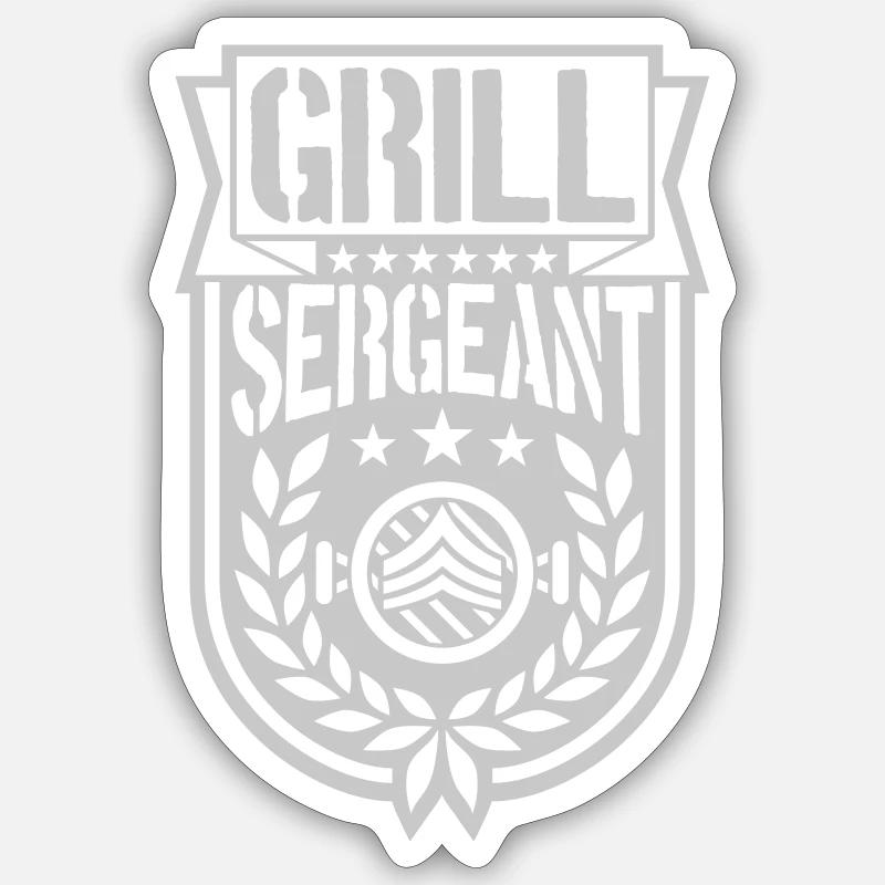 Grill Sergeant Grillsaison Grillmeister - Sticker Größe S (10 x 10 cm) - Mattweiß