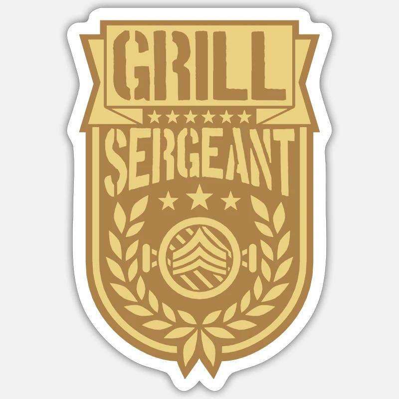 Grill Sergeant cool Lorbeerkranz - Sticker Größe S (10 x 10 cm) - Mattweiß