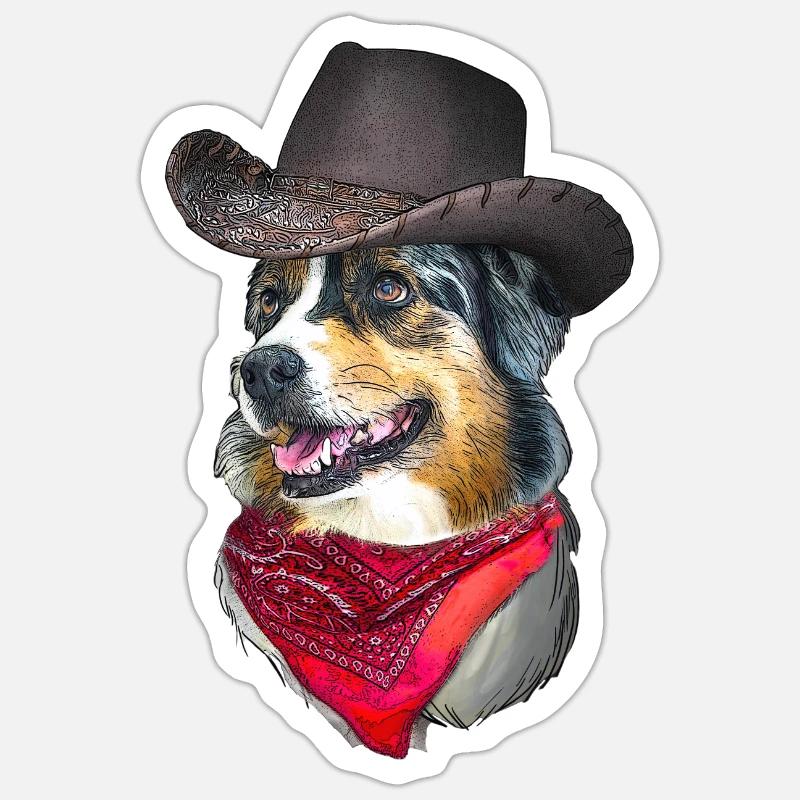 Australian Shepherd Cowboy - Sticker size S (10 x 10 cm) - white matte