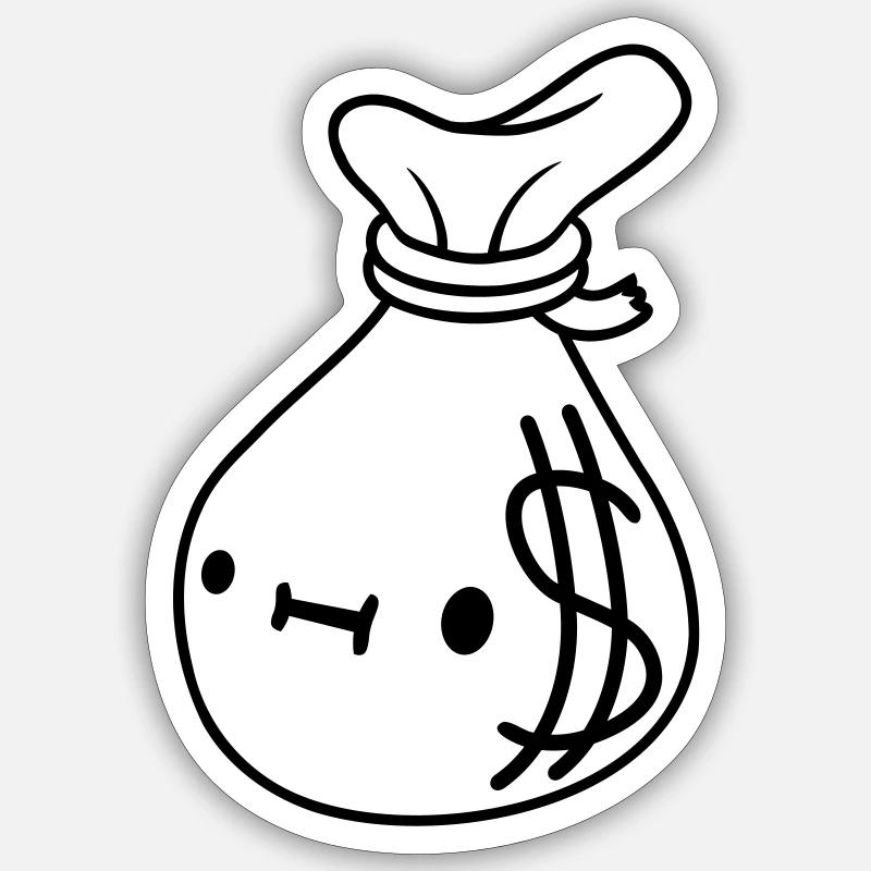 Comic Gesicht Geld Sack - Sticker Größe S (10 x 10 cm) - Mattweiß