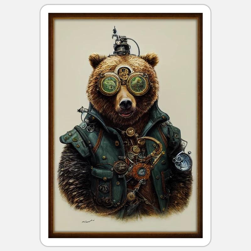 Steampunk bear - Sticker size S (10 x 10 cm) - white matte