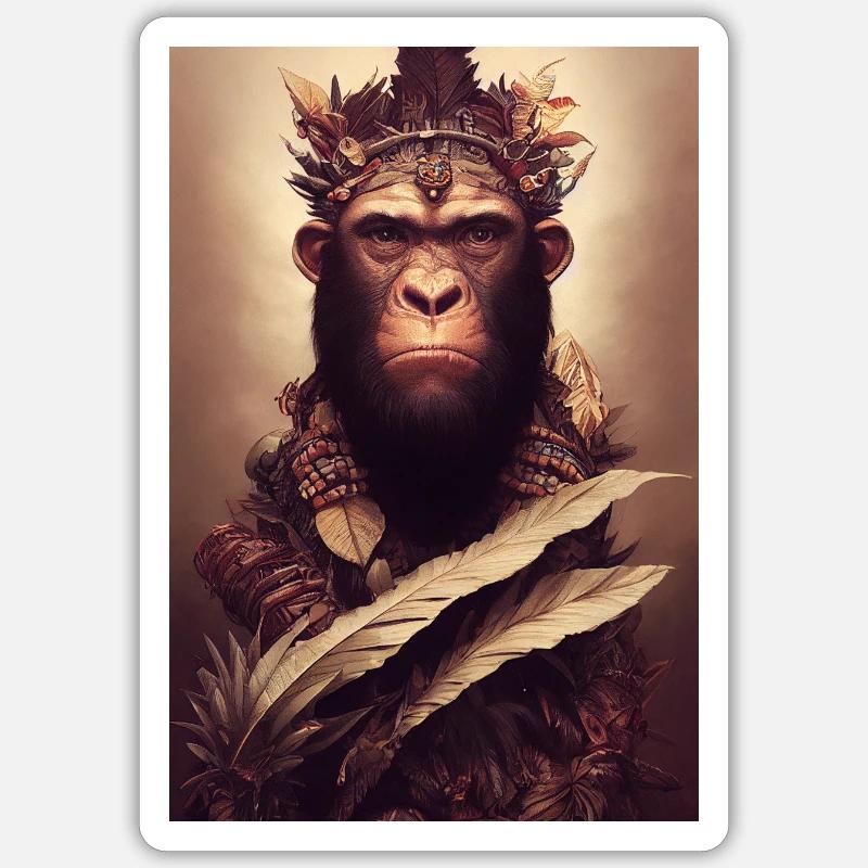 Guerrier Roi Singe - Sticker taille S (10 x 10 cm) - blanc mat