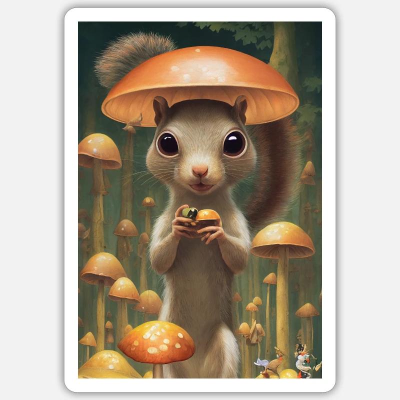 Écureuils Randonnée Forêt de champignons Sticker taille S (10 x 10 cm)