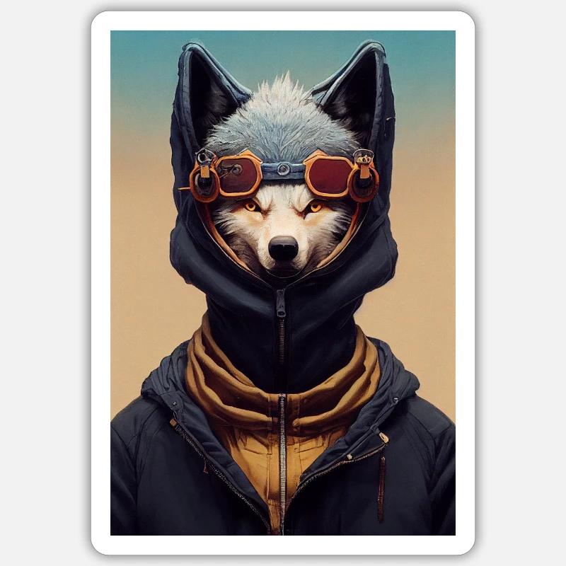 Wolf Punk Tech - Sticker Größe S (10 x 10 cm) - Mattweiß
