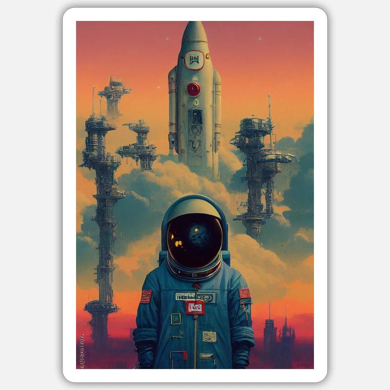 Astronaute Space Future Rocket - Sticker taille S (10 x 10 cm) - blanc mat
