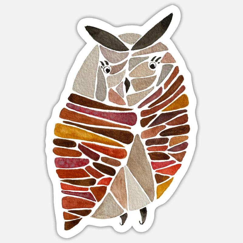 Eule im Ornament Muster in beige/braun/rot - Sticker Größe S (10 x 10 cm) - Mattweiß