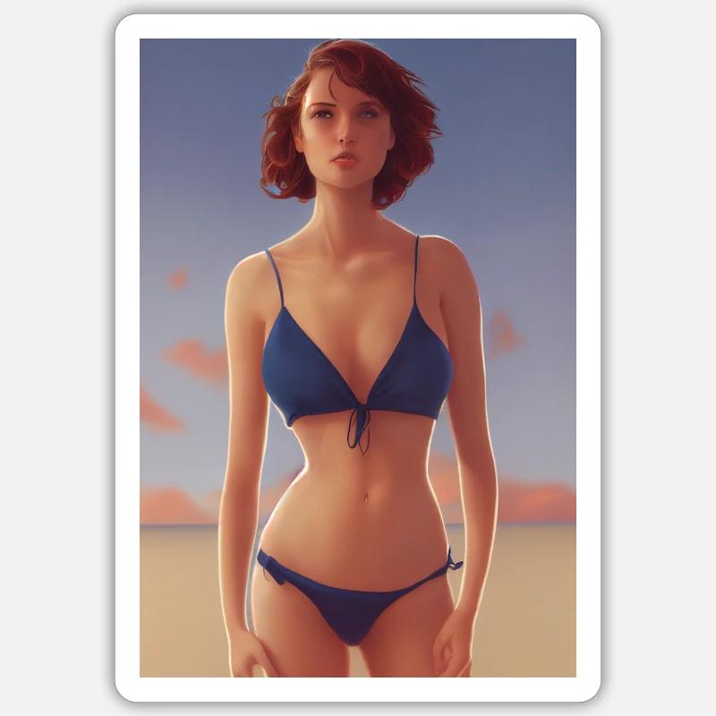 Bikini model on the beach Sticker size S (10 x 10 cm)