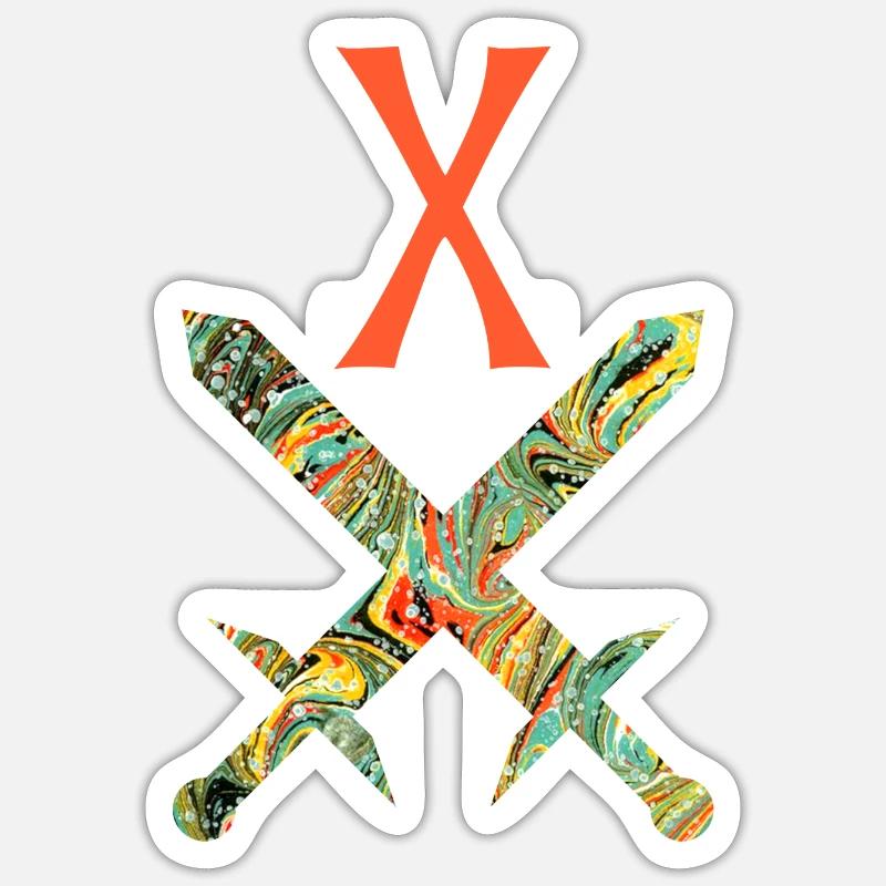 Épées croisées E 200 x Sticker taille S (10 x 10 cm)