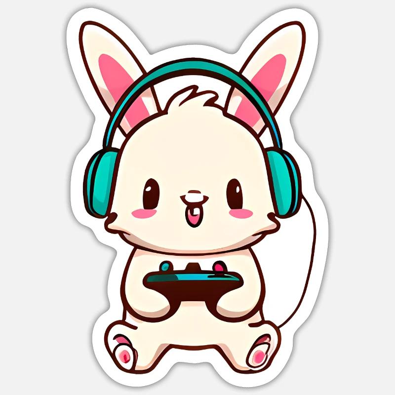 00245 Hase mit Kopfhörer und Controller Sticker Größe S (10 x 10 cm)