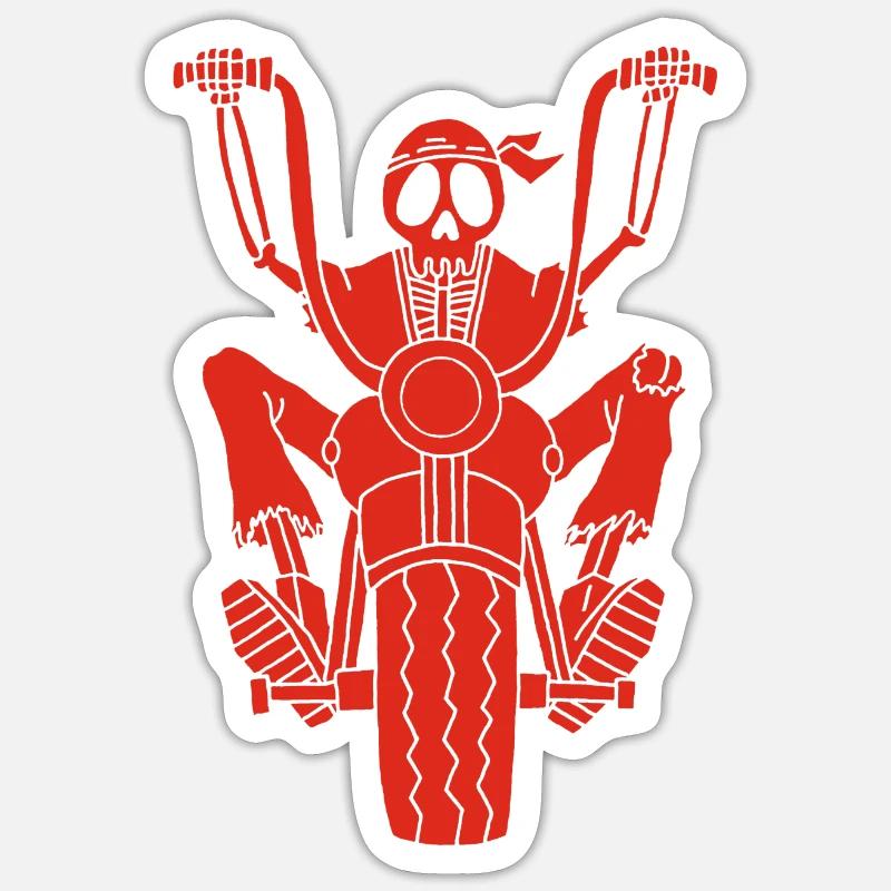 Red biker skeleton - Sticker size S (10 x 10 cm) - white matte