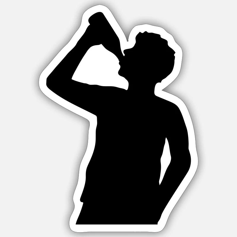 Drinking beer man silhouette - Sticker size S (10 x 10 cm) - white matte