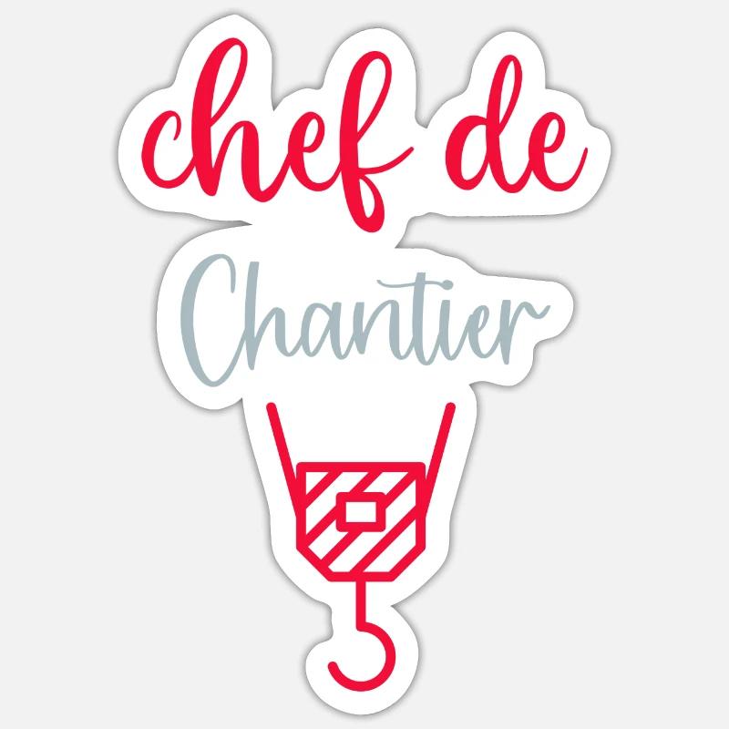 chef de chantier - Sticker taille S (10 x 10 cm) - blanc mat