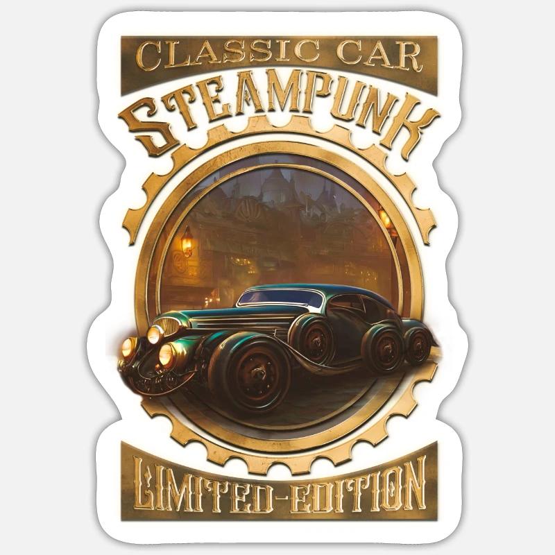 Steampunk Oldtimer Klassiker, Gothic und kraftvoll - Sticker Größe S (10 x 10 cm) - Mattweiß