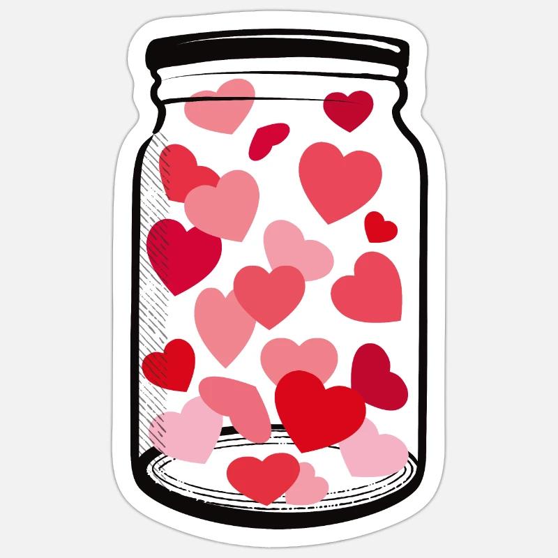 Cœurs dans un bocal - Sticker taille S (10 x 10 cm) - blanc mat