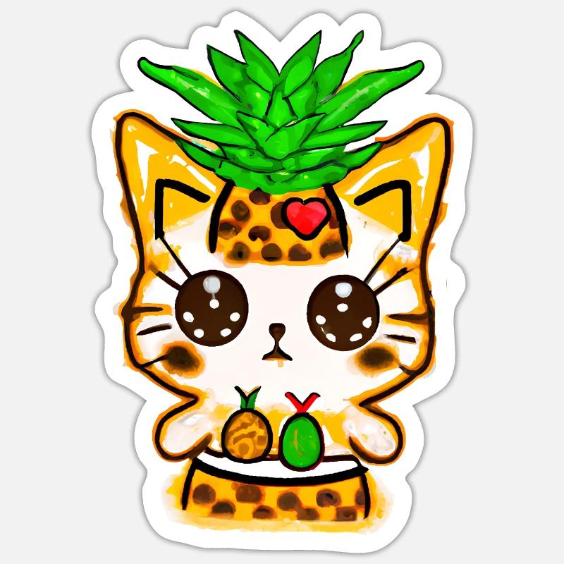 Chat ananas - Sticker taille S (10 x 10 cm) - blanc mat