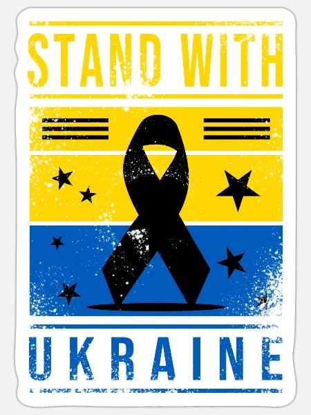 Ukraine Flagge mit Friedenszeichen - Sticker Größe S (10 x 10 cm) - Mattweiß