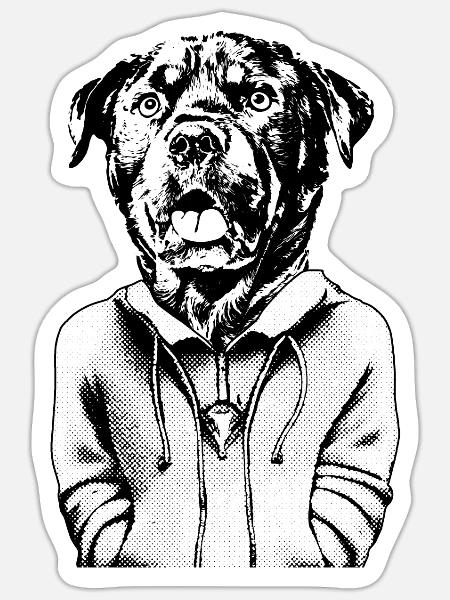 Böse dreinblickender Rottweiler mit offenem Mund. - Sticker Größe S (10 x 10 cm) - Mattweiß
