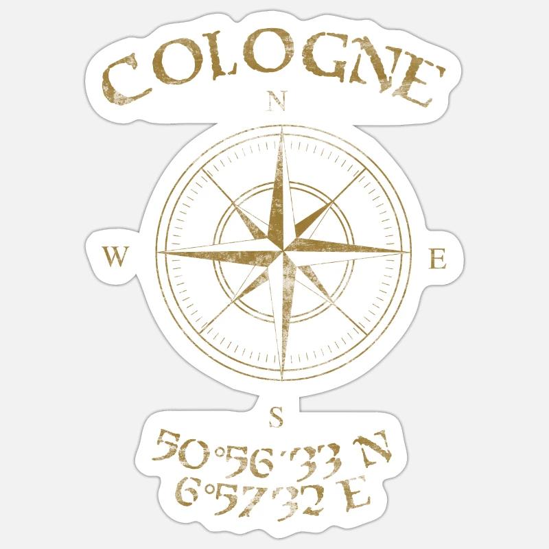 Boussole Coordonnées GPS Cologne - Sticker taille S (10 x 10 cm) - blanc mat
