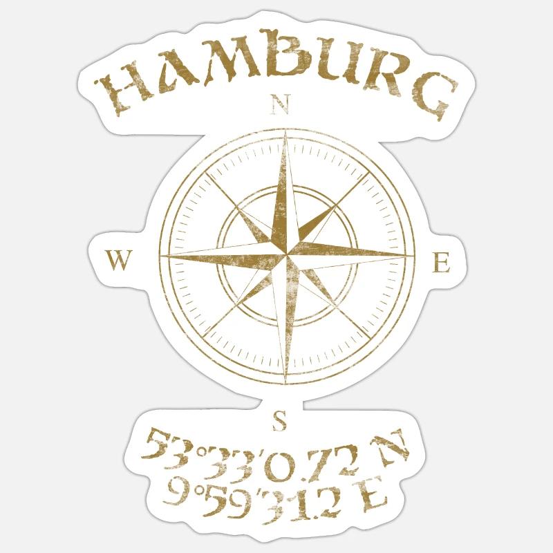 Compass GPS coordinates Hamburg Sticker size S (10 x 10 cm)
