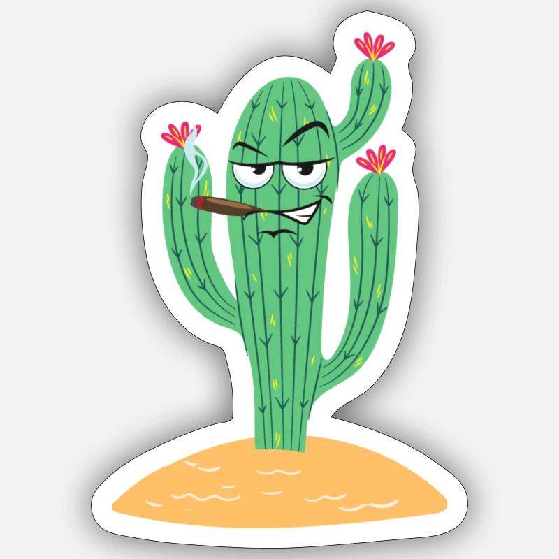 Cactus with cigar - Sticker size S (10 x 10 cm) - white matte