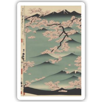 Kirschblüte am Fuji - Sticker Größe S (10 x 10 cm) - Mattweiß - Vorne