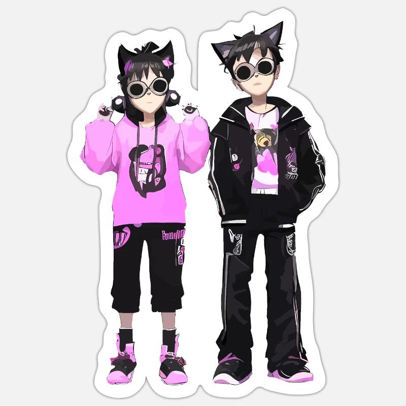 Cosplay Junge und Madchen - Sticker Größe S (10 x 10 cm) - Mattweiß