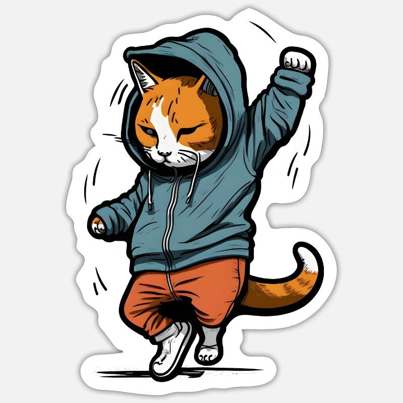 DancingCatHipHop - Sticker size S (10 x 10 cm) - white matte