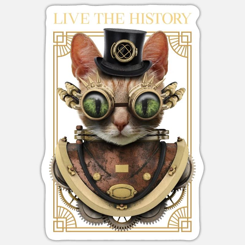 Chat dans le design steampunk Sticker taille S (10 x 10 cm)