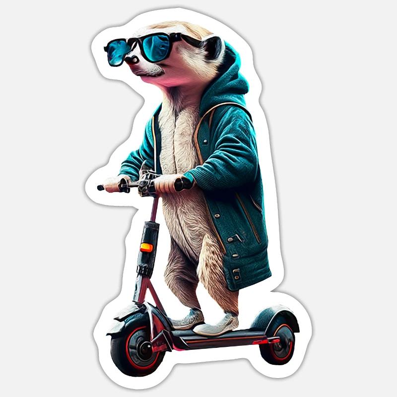 Escooting Erdmännchen Escooter Elektroroller - Sticker Größe S (10 x 10 cm) - Mattweiß