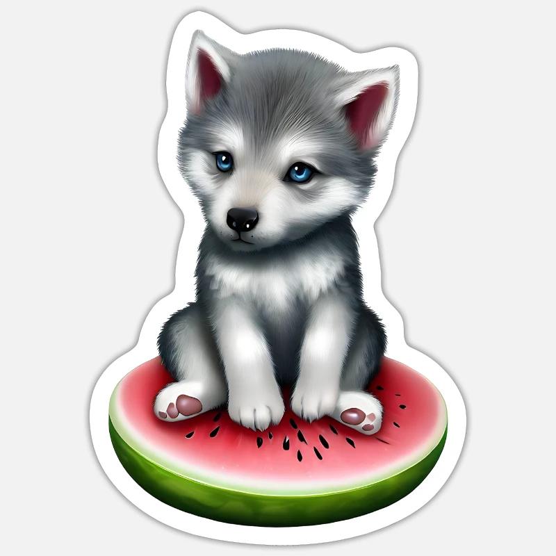Wassermelone Wolf - Sticker Größe S (10 x 10 cm) - Mattweiß