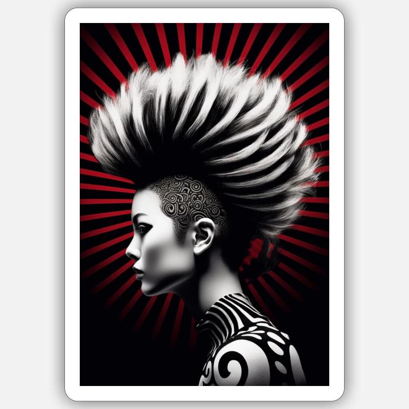 Fille mohawk - Sticker taille S (10 x 10 cm) - blanc mat