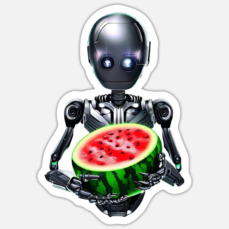 Robot and watermelon - Sticker size S (10 x 10 cm) - white matte