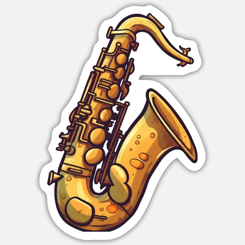 Saxophone in comic style Sticker size S (10 x 10 cm)