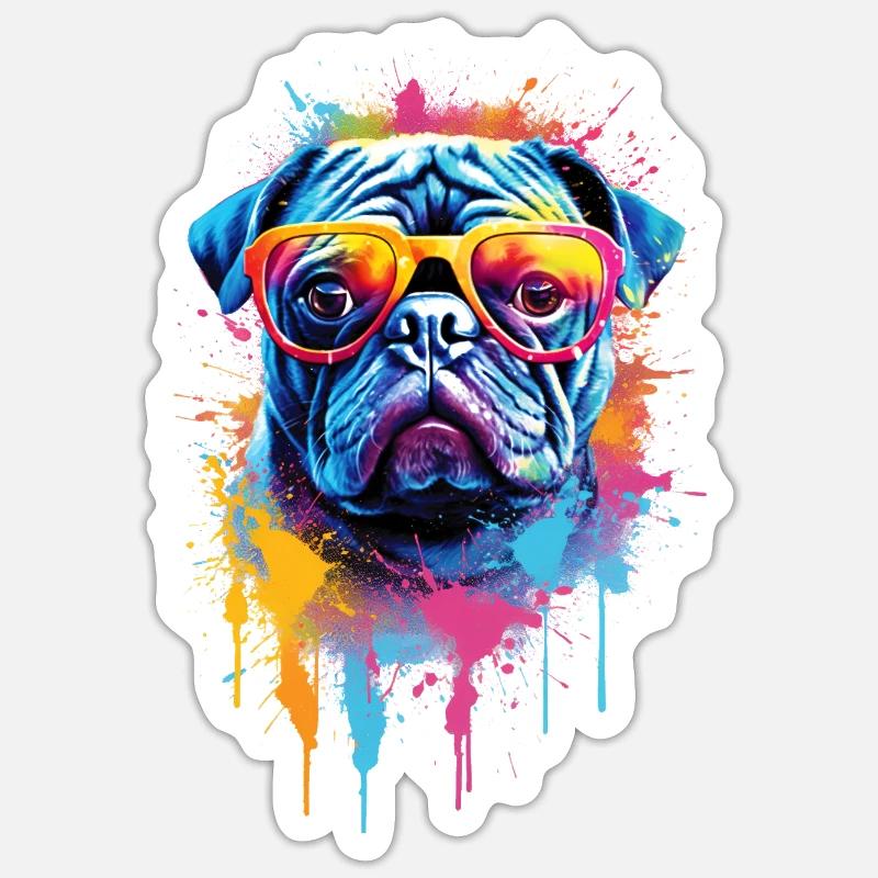 Conception colorée de chien carlin Sticker taille S (10 x 10 cm)
