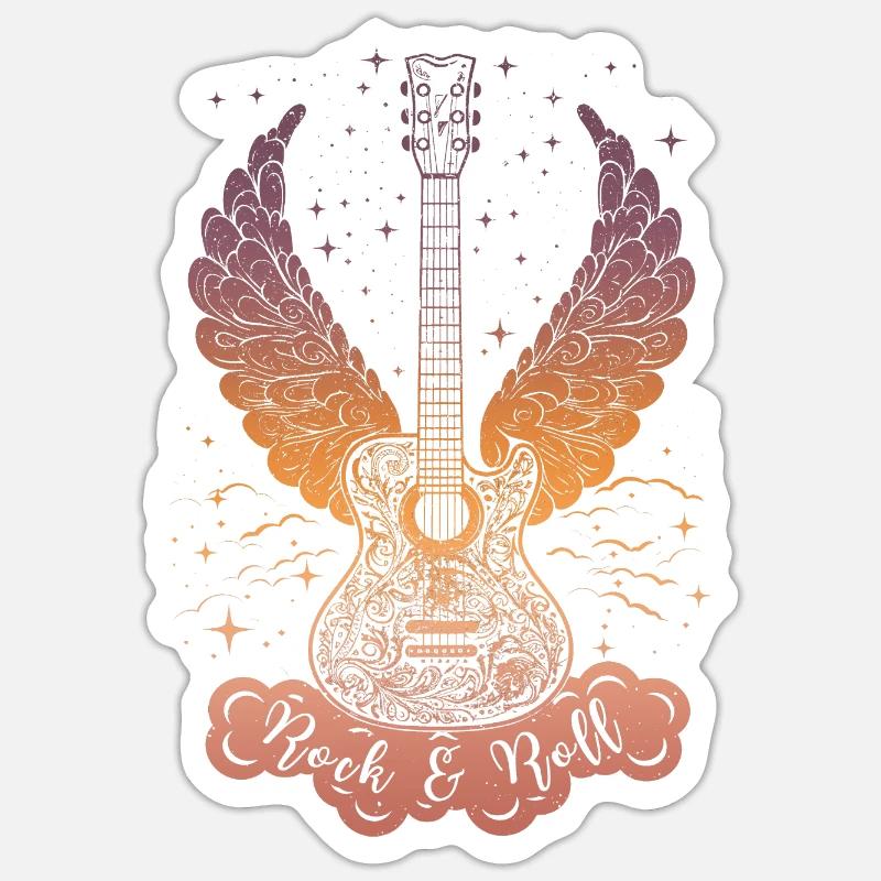 Rock & Roll Guitar - Sticker Größe S (10 x 10 cm) - Mattweiß