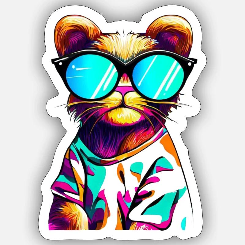 Chat cool - Sticker taille S (10 x 10 cm) - blanc mat