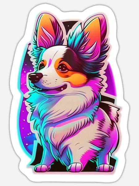 Kleiner Hund und Neonlicht - Sticker Größe S (10 x 10 cm) - Mattweiß